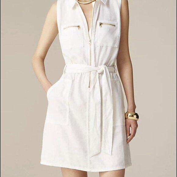 J. Crew White Zip-front Linen-blend Dress 22 NWT - Picture 1 of 9